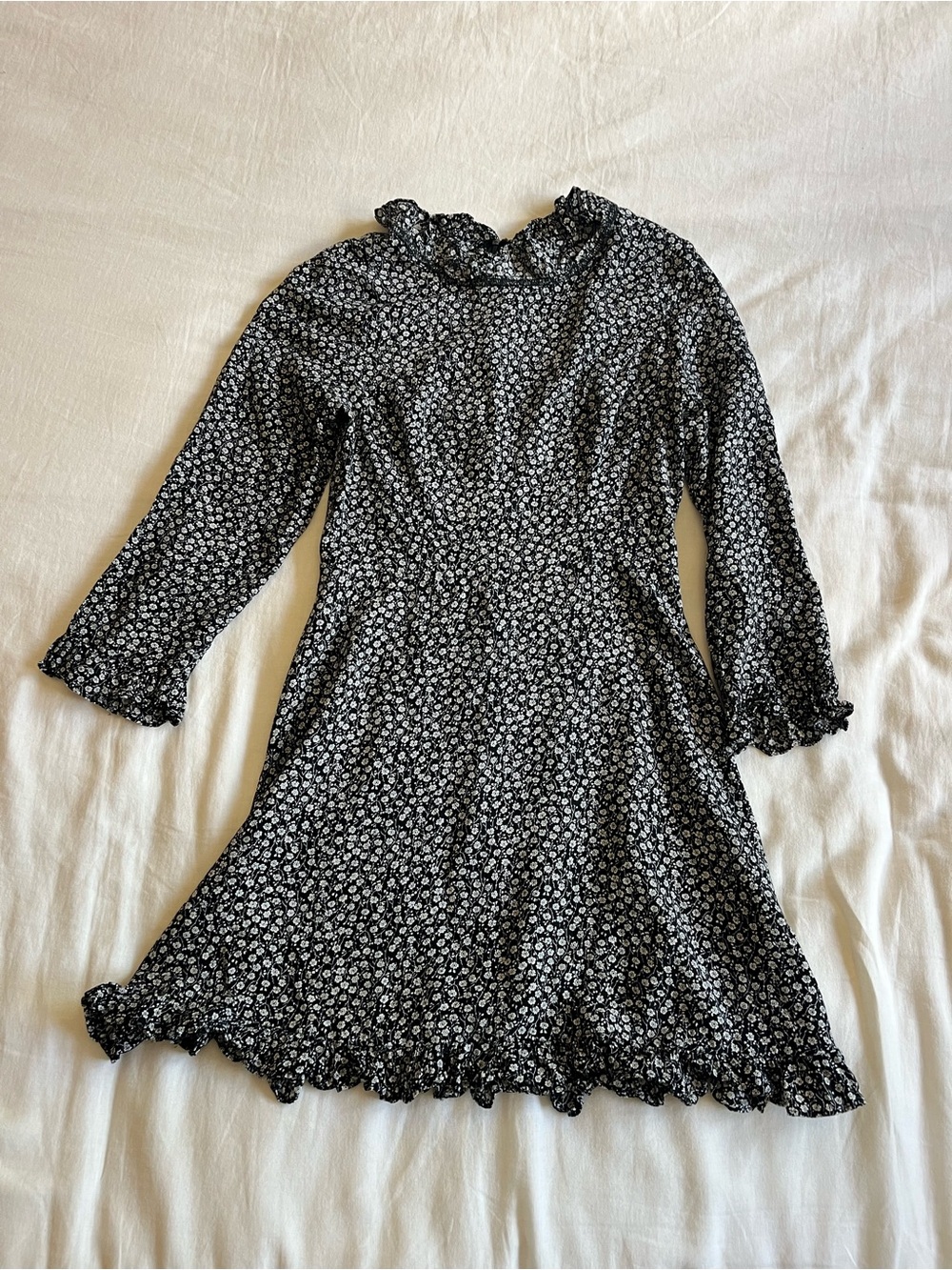 Urban Outfitters Ditsy Floral Mock Neck Ruffle Long Sleeve Mini Dress